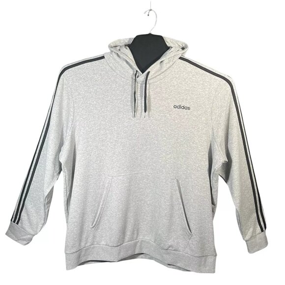 Adidas Men's Frech Terry Pullover Hoodie 4XL Gray/Black Logo Front 3-Stripe Top - Picture 10 of 11